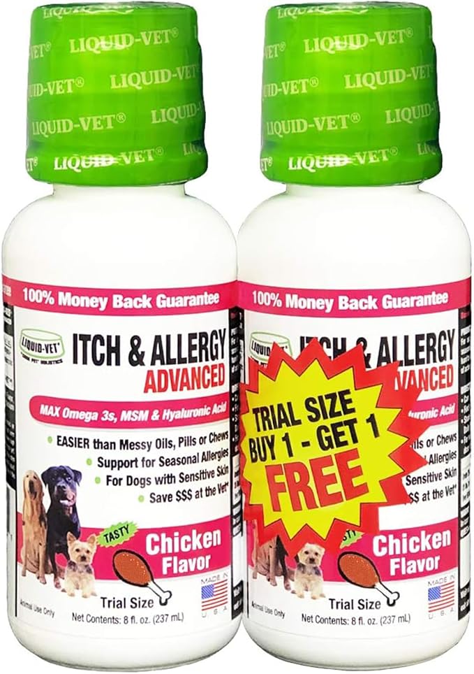 LIQUID-VET K9 Itch & Allergy Advanced Formula, Anti-Itch & Allergy Support with Omega-3s Fish Oil, MSM, Vitamin E, and Hyaluronic Acid - Dog Care Essentials for Dry, Sensitive Skin