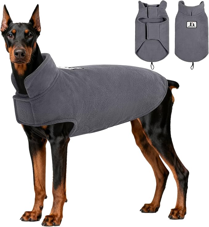 DENTRUN Reversible Dog Coat - Windproof Polar Fleece Vest with Reflective Neck Strips, Hook & Loop Closures, Easy-On Cold Weather Jacket for Large Dogs, XXL