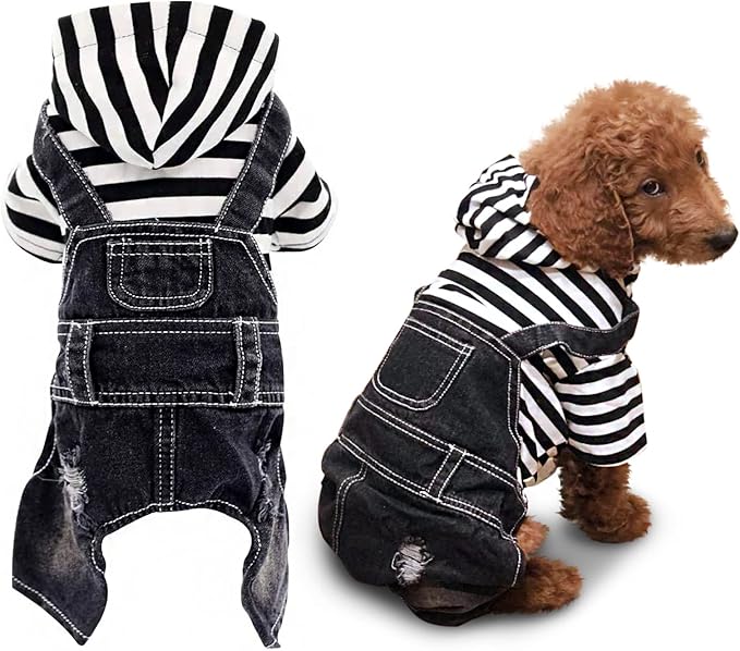 SILD Pet Denim Jumpsuit Dog Jeans Hoodies Cool Blue Coat Medium Small Dogs Classic Jacket Puppy Blue Vintage Washed Vests (S, Black)