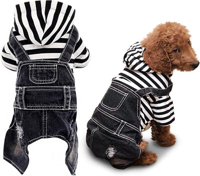 SILD Pet Denim Jumpsuit Dog Jeans Hoodies Cool Blue Coat Medium Small Dogs Classic Jacket Puppy Blue Vintage Washed Vests (S, Black)