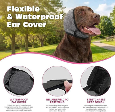 2PCS No Flap Ear Wraps for Dogs, Dog Ear Muffs Noise Protection, Adjustable Calming Dog Ear Protection, Soft Breathable for Grooming, Thunder, Fireworks & Travel (Grey, S)