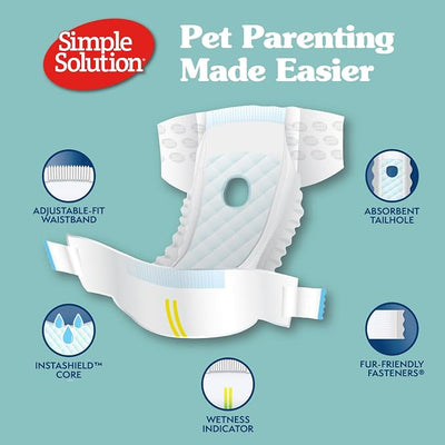 Simple Solution Female Dog Diapers – Disposable Leak-Proof Diapers for Incontinence, Potty Training, and Heat Cycle – Adjustable Fit for Medium Dogs with 15–23 Inch Waist – 30 Count (Pack of 12)