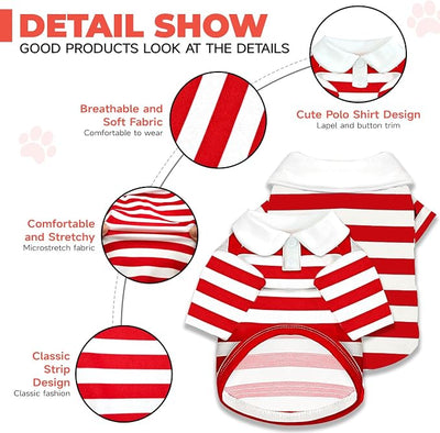 BAEJMJK Cute Dog Shirt Boy Girl Dog Clothes Striped Collared Polo T-Shirt for Small Medium Dogs Cats Soft Breathable Pet Puppy Outfits(Red,XX-Large)