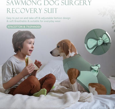 SAWMONG Recovery Suit for Dogs, Cotton Zipper Dog Surgery Suit Female Spay Pet Male Breathable, Neuter Dog Onesie Clothes Bodysuit Prevent Licking Wounds, Substitute E-Collar & Cone(Green, 2X-Large)