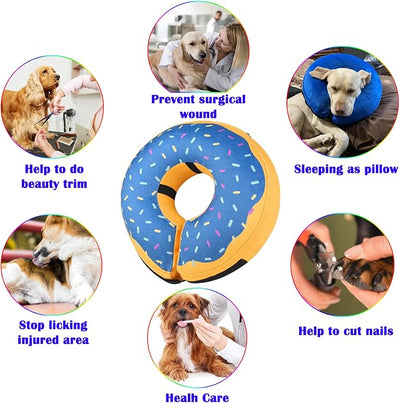 Inflatable Dog Cone Collar for After Surgery, Soft Adjustable Blow up Donut E-Collar for Small Medium Large Dog and Cats