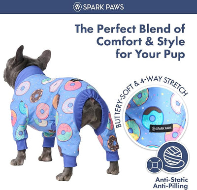 Spark Paws Dog Pajama, Dog Recovery Suit Male, Onesie, Ultra-Soft and 4-Way Stretch, for Small Medium and Large Breeds - Donuts - 4XL