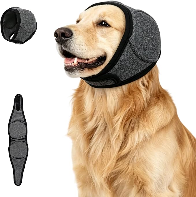 Dog Head Wrap, Dog Ear Muffs, No Flap Ear Wraps for Dogs Hematoma - Waterproof Elastic Ear Cover with Calming Hoodie (Gray, Medium)
