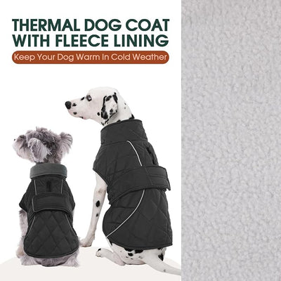 Kuoser Dog Coat, Super-Warm Dog Jacket Windproof Pet Cold Weather Coats for Extra Large Dogs, Fleece Lining Quilted Turtleneck Puppy Snowsuit Reflective Adjustable Doggie Winter Clothes, Grey, 2XL