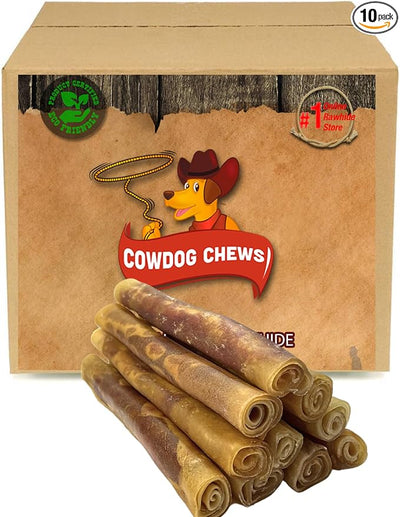 Cowdog Chews Rawhide Gourmet Meaty Rolls 9-10 (10 Pack) Premium Dog Treats with Savory Beef Filling, Long-Lasting Chew for Aggressive Chewers, High-Protein, Natural Ingredients