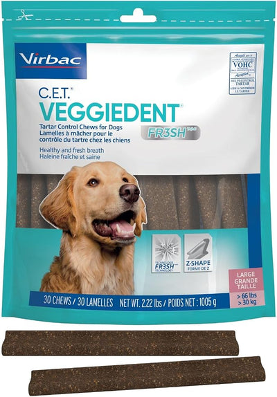 Virbac C.E.T.® VEGGIEDENT® FR3SH® Tartar Control Chews for Dogs with digestive health support, VOHC Approved, Extra Small <11lbs