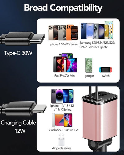 84W Retractable Car Charger,Car Phone Charger USB C Fast Charge for iPhone | EloBeth Car Charger,Cigarette Lighter USB Charger Car Accessories,Road Trip Essentials Gift for Men,for iPhone 17/16,Galaxy