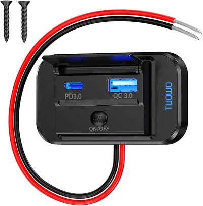 USB Outlet Panel - 54W Fast Charging Type-C PD 36W + USB-A QC 3.0 18W 12V/24V Surface Mount for RV Marine Truck Bus Golf Cart
