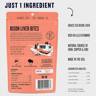 Winnie Lou Bison Liver Bites Dog Treats – Limited Ingredient, Human Grade, Training Treats for Small, Medium & Large Dogs, USA Made, High Protein, Chews, Hypoallergenic, Sensative Stomach (1 Pack)