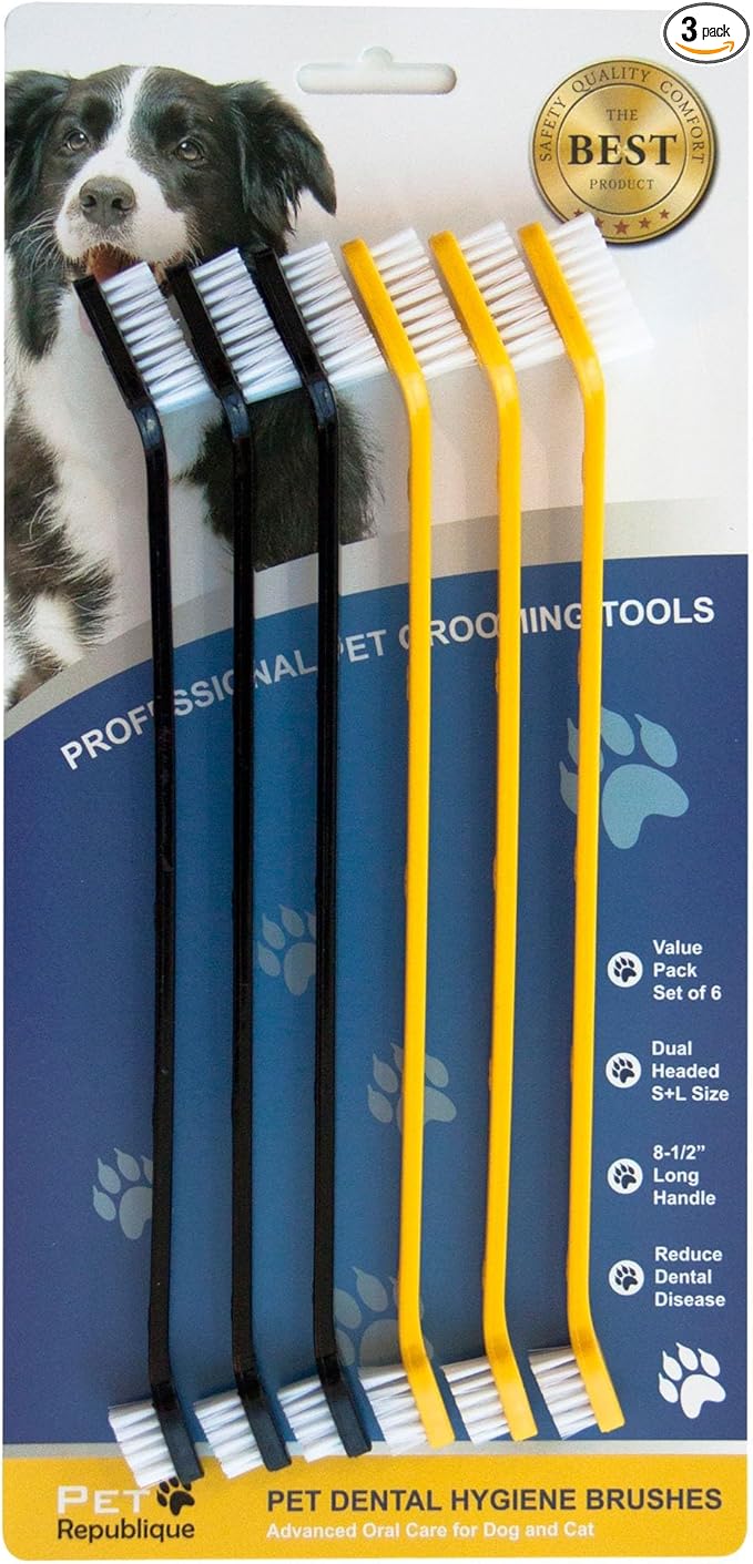 Pet Republique Dog Toothbrush Set of 3 – Dual Headed Dental Hygiene Brushes for Small to Large Dogs, Cats