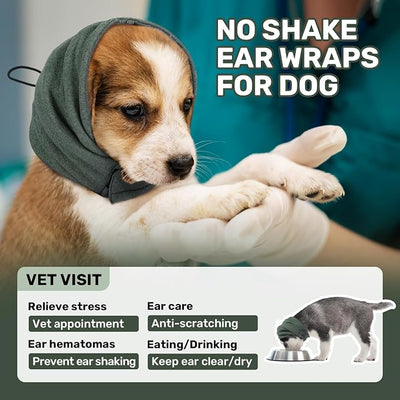 Dog Calming Hoodie, No Shake Ear Wraps for Dogs, Adjustable Dog Ear Muffs for Noise Protection, Ear Wrap Head Cover for Anxiety Relief & Hematoma (Olive Green, S(Head Circle:9.8"-14.9"))