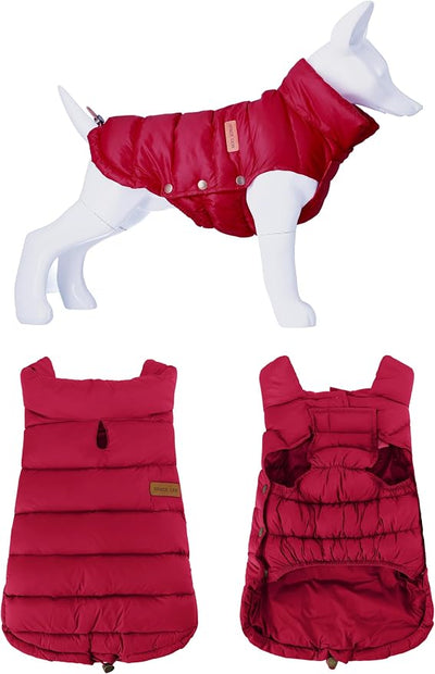 SPACE LION Dog Puffer Jacket, Down Winter Coat, Durable Outdoor Coat for Cold and Windy Conditions, Lightweight & Adjustable Fit Coats for Medium & Large Dogs,(Chili, Size18/L+)