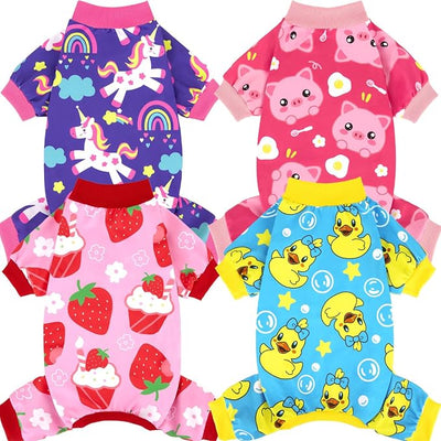 XPUDAC 4 Pieces Dog Pajamas Stretchy Dog Pjs Soft Cute Doggie Clothes for Small Medium Dogs Boy Girl Cats Pet Outfits, Small