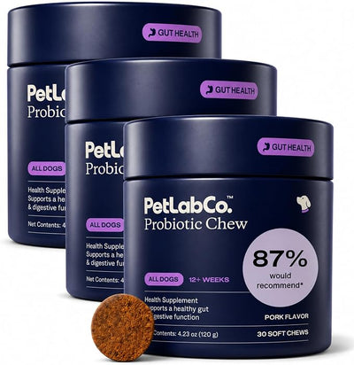 PetLab Co. Probiotics for Dogs, Support Gut Health, Occasional Diarrhea, Digestive Health & Seasonal Allergies - Pork Flavor - 30 Soft Chews - Packaging May Vary (Value 3-Pack)