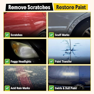 Carfidant Scratch and Swirl Remover - Car Scratch Remover for Vehicles Paint - Polishing Compound for Cars - Paint Restorer Kit with Pad, Microfiber and Sanding Block