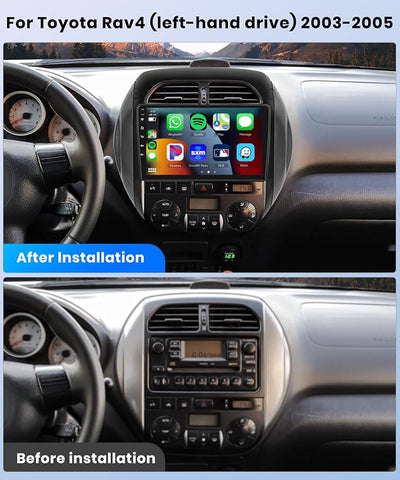 8Core 4+64G Car Stereo for Toyota RAV4 2003 2004 2005 Wireless Carplay Android Auto,9 inch 1280 * 720P IPS Touch Screen Radio, Android/GPS/WiFi/32EQ DSP Audio/Bluetooth/SWC/Backup Camera