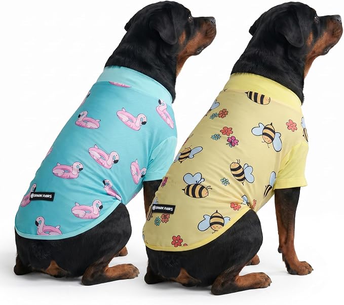 Spark Paws Sunblock Dog T-Shirt, SPF30 Protection, Lightweight Breathable Quick Dry for Dogs with Sensitive Skin - Bees & Flamingo (Set of 2) - Size 4XL