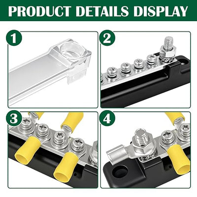 LENKRAD 150A Power Distribution Block with Cover + Ring Terminals, Auto Bus Bar 12V Marine Waterproof for RV, Boat Ground Negative Buss Bar Kit -2 x M6 Post + 6 x M4 Screws