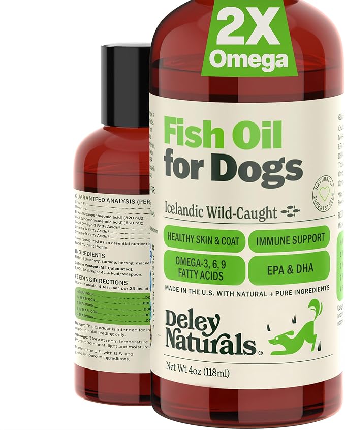 Deley Naturals Fish Oil for Dogs - Itch Relief for Dogs with Omega 3 6 9 for Skin, Joints, Heart and Brain Health - Icelandic Omega 3 Fish Oil for Dogs Skin Irritation - 4oz Omega Oil Made in USA