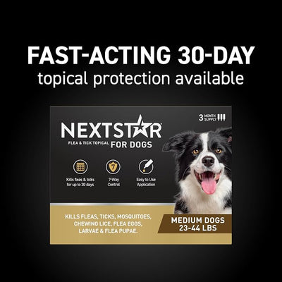 NEXTSTAR Flea and Tick Prevention for Dogs, Repellent, and Control, Fast Acting Waterproof Topical Drops. Medium Dog Tick & Flea Repellent, 1 Month Dose