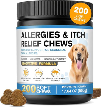 Allergy Relief Chews for Dogs Plasma-Powered Soft Chews for Dogs Natural Blood Protein Support Anti-Itch Paw Licking & Hot Spots Skin and Coat Allergies Seasonal Allergies Grain-Free 200 Chews