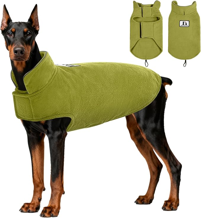 DENTRUN Reversible Dog Coat - Windproof Polar Fleece Vest with Reflective Neck Strips, Hook & Loop Closures, Easy-On Cold Weather Jacket for Large Dogs, XXL
