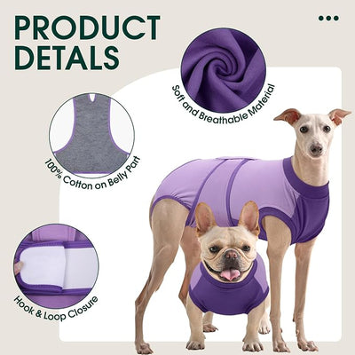Kuoser Recovery Suit for Dogs After Surgery, Soft Dog Surgery Suit Female Male, Breathable Pet Surgical Recovery Shirt, Anti Licking Dog Onesie for Abdominal Wounds Cone Alternatives, Purple 2XL