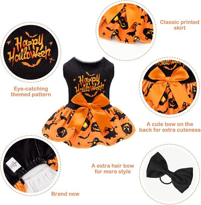 CuteBone Halloween Dog Dresses Velvet Holiday Small Dogs Clothes Onesie Pet Apparel Girl Puppy Skirt with Bow Hair Rope CVA61XXS-D