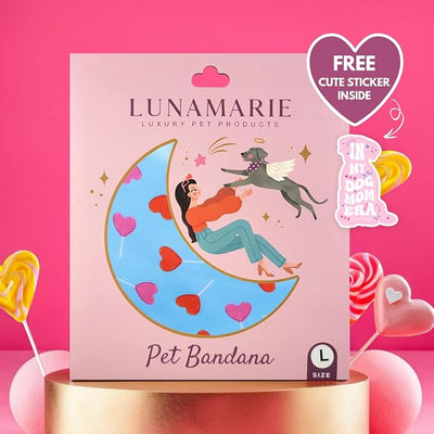 LunaMarie - Luxury Pet Birthday Bandanas -Premium & Silky Poly Fabric | 100% Handmade | Custom Shape Dual Layered (Rebel, Medium) (LoviePop, Large)