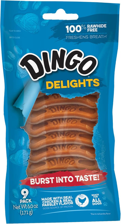 Dingo Delights 100% Rawhide Free Dog Treat Made with Real Chicken for Small, Medium, and Large Dogs 9-Count