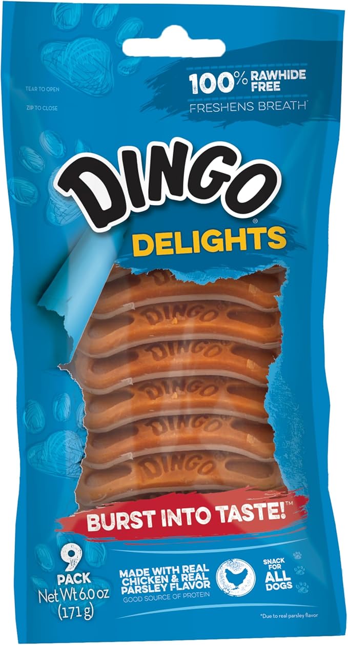 Dingo Delights 100% Rawhide Free Dog Treat Made with Real Chicken for Small, Medium, and Large Dogs 9-Count