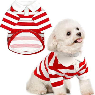 BAEJMJK Cute Dog Shirt Boy Girl Dog Clothes Striped Collared Polo T-Shirt for Small Medium Dogs Cats Soft Breathable Pet Puppy Outfits(Red,Medium)