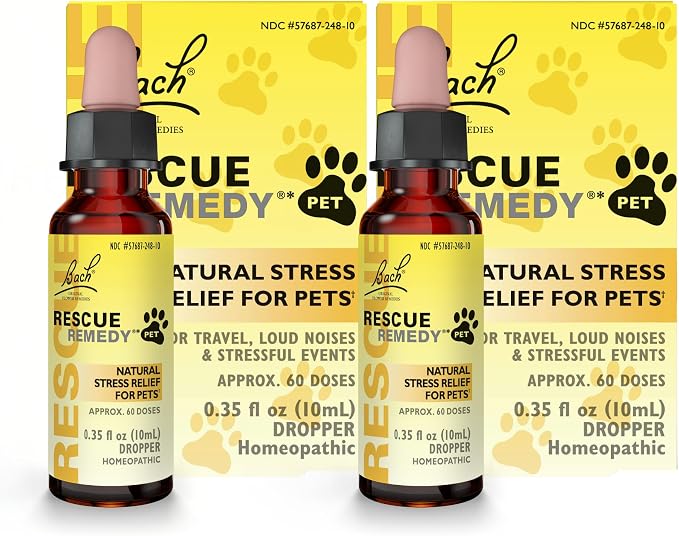 RESCUE Remedy Pet Dropper - 10mL, Pack of 2 - Stress & Tension Support for Dogs & Cats with Bach Natural Flower Essences - Sedative-Free, Homeopathic Liquid Formula - for All Breeds, Ages & Weights
