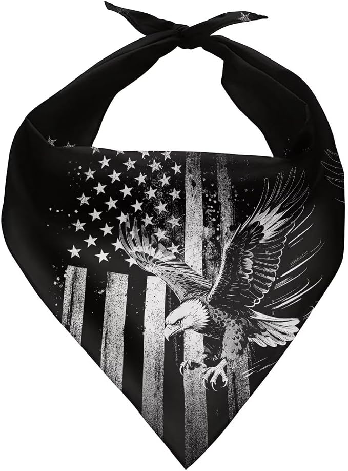 KEIAHUAN American Flag Dog Bandana Reversible Washable Pet Scarf Dog Bib Adjustable Holiday Party Pets Triangle Bibs, American Flag Patriotic Eagle