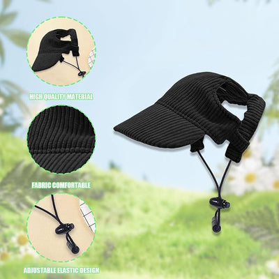 Dog Baseball Cap, Dog Cat Summer Beach Visor Hat with Ear Holes, Adjustable Puppy Sunbonnet Headdress (Black, X-Large)
