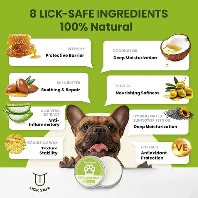PawSono Lick-Safe Dog Paw & Nose Balm with Coconut Oil | All-Natural Moisturizer & Soother for Dry, Cracked Pads & Snout | Summer Hot Pavement & Sand Paw Wax, Nose Butter for Bulldogs(2.1oz *2)