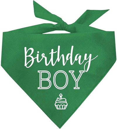 Birthday Boy with Cupcake Dog Bandana | 100% Cotton | Made in USA | Birthday | Pawty | Party Theme | Celebration Supplies | Photoshoot | Green, One Size (214)