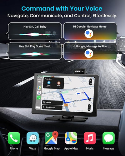 IK9 9" Wireless CarPlay & Android Auto Screen, Portable Car Stereo with 4K Dash Cam & 1080p Rear Camera, CarPlay with Backup Camera, Touch Screen GPS Display, Mirror Link, Apple Car Play Screen