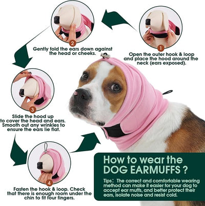 Kuoser Dog Noise Canceling Ear Wrap, Anxiety Relief Calming Hoodie, Pink M | Thick padded double-Layer with dual noise canceling technology, Anti-slip hook & loop fastener, Fireworks Grooming Vet-visit