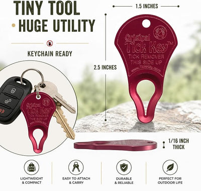 The Original Tick Key - Tick Detaching Device - Portable, Safe and Highly Effective Tick Detaching Tool (Red)
