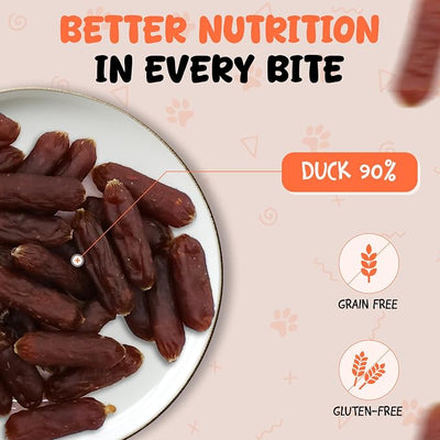 Annika Duck & Sweet Potato Wrapped Dog Treats – Healthy Low Fat, High Protein Jerky Chews, Grain-Free Training Snacks & Dental Treats for Medium & Large Dogs, 11.6 oz (Duck Sausage)