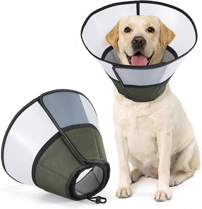 Avont Dog Cone Collar After Surgery, Alternative Adjustable Elizabeth Cone for Medium Large Dogs, Comfy Breathable Pet Recovery Collar to Stop Licking -Dark Green(M)
