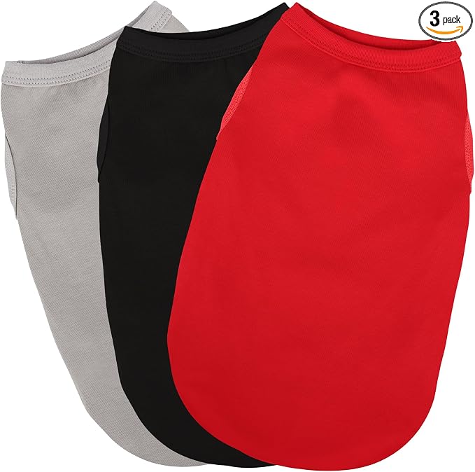 Paiaite 3 Pieces Plain Dog Shirt Sleeveless Puppy Cotton Dog Shirts Breathable Pet Apparel Tank Top Colorful Puppy Sweatshirt Clothes for Small Medium Dogs Red Black and Grey M