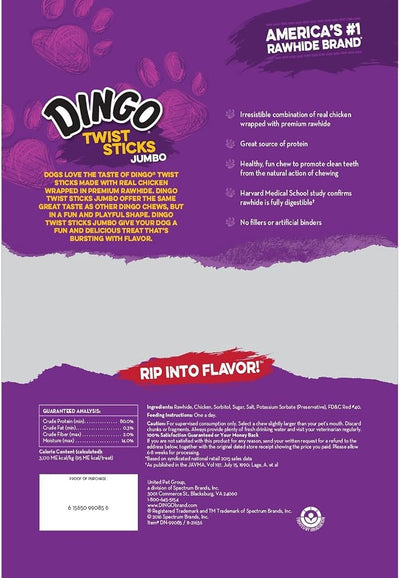 Dingo Twist Sticks Jumbo Rawhide Chews, 9-Count, 12-Packs
