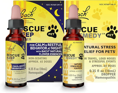 Rescue Remedy Pet Stress & Sleep Bundle - Includes Rescue Remedy Dropper 10mL & Sleep Dropper 10mL - With Bach Natural Flower Essences - Sedative-Free, Homeopathic Liquid Formula - For Dogs & Cats