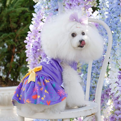CuteBone Easter Dog Dress Velvet for Small Dogs Girl Flower Skirt Puppy Dresses Purple Dog Clothes